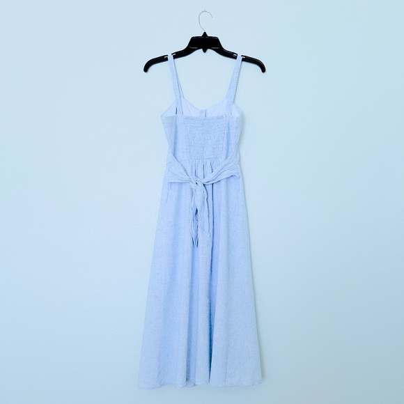Sienna Sky Blue Linen Blend Button Front Pleated A Line Dress - Picture 2 of 4